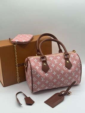 Pink Monogram Mini Duffle Bag Set with Pouch